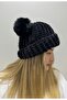 Black Velvet Plush Pompom Knitted Hat Beanie - 3