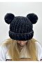 Black Velvet Plush Pompom Knitted Hat Beanie - 4