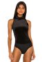 Women's Black Velvet Turtleneck Bodysuit - 2