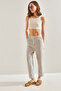 Women's Beige Blue Striped Pocket Detailed Front Flap Trousers 60261522 - 5