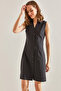 Women's Black Buttoned Polo Collar Dress 60111037 - 2