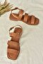 Tan Genuine Leather Thick Strap Daily Women's Sandals M291042603 - 6