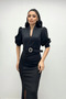 Scuba Fabric Stand Collar Dress - Black