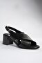 P555450503 Black Genuine Leather Thick Heeled Women's Shoes - 5
