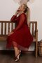 Claret Red Polka Dot V-Neck Tulle Plus Size Dress - 2