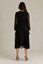 Black Balloon Sleeve Double Breasted Midi Chiffon Dress - 4