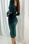 Women's Draped Green Velvet New Season Pencil Dress - 2
