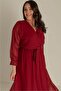 Burgundy Plus Size Lined Belted Chiffon Dress - 3