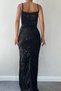 Women's Black Sequin Adjustable Strap Slit Pencil Form Plus Size Evening Dress - 4