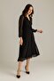 Black Balloon Sleeve Double Breasted Midi Chiffon Dress - 3