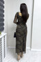 Women's Flower Pattern Lycra Long Sleeve Tulle Plus Size Dress - 4