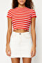 Red-White Striped Baby Overlock Detailed Fitted Crop Knitted Blouse TWOSS23BZ00506 - 5
