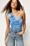 Navy Blue Drape Detailed One Shoulder Fitted Tulle Stretchy Knitted Blouse TWOSS24BZ00311 - 3
