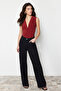 Tile Tie Detailed V-Neck Fitted/Flexible Snap Fastener Knitted Body TWOSS23BD00055 - 2