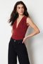 Tile Tie Detailed V-Neck Fitted/Flexible Snap Fastener Knitted Body TWOSS23BD00055