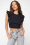 Black Frilly Sleeves Ribbed Stretchy Crew Neck Crop Knitted Blouse TWOSS24BZ00370 - 2