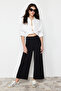 Siyah Culotte Fit Kesik Detaylı Yüksek Bel Pantolon TWOSS24PL00036