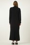 Women's Black Zippered Collar Ribbed Long Knitwear Dress DD01295 - 5