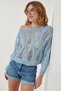 Women's Sky Blue Boat Neck Seasonal Scrolled Knitwear Sweater MW00134 - 2