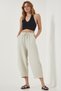 Women's Light Cream Pocketed Linen Viscose Baggy Trousers CV00001 - 5