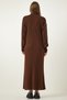 Women's Brown Zip Collar Ribbed Long Knitwear Dress DD01295 - 5