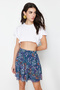 Navy Blue Lined Flounce Chiffon Floral Patterned Mini Woven Skirt TWOAW21ET0410 - 3