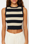 Navy Blue Crop Striped Slim Blouse Twoss22Bz1173 - 5