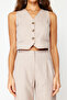 Beige Striped Button Crop Woven Blouse Twoss24Bz00173 - 5