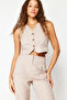 Beige Striped Button Crop Woven Blouse Twoss24Bz00173 - 3