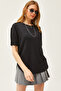 Women's Black Modal Buttoned Soft Texture Six Oval T-Shirt TSH-19000771