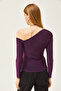 Women's Plum Asymmetric Collar Lycra Sandy Blouse BLZ-19002484 - 5