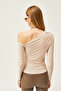 Women's Stone Asymmetric Collar Lycra Sandy Blouse BLZ-19002484 - 6