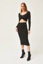 Women's Black Collar Detailed Blouse Skirt Knitwear Set TKM-19000256 - 2