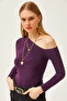 Women's Plum Asymmetric Collar Lycra Sandy Blouse BLZ-19002484 - 4