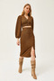 Women's Brown Slit Skirt Knitted Suit TKM-19000255 - 6