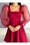 Women's U Collar Sleeves Tulle Scuba Fabric Dress (Color)