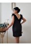 Women's Black Feather Collar Special Design Mini Dress - 4