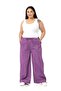 Plus Size Wide Leg Gabardine Purple Trousers with Tie Detail - 2