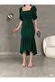 Princess Sleeve Skirt Flounce Square Neck Midi Length Crepe Fabric Evening Dress Wedding Engagement Promise Invitation - 3
