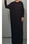 Black Bat Sleeve Loose-Fitting Combed Viscose Hijab Dress - 8
