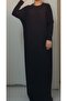 Black Bat Sleeve Loose-Fitting Combed Viscose Hijab Dress - 2
