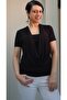 Black Degaje Collar Bustier Combed Cotton Viscose Short Sleeve T-Shirt