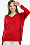 V-neck Long T Sleeve Back Long Front Short Slit Loose Cut Seasonal Basic Loose Knitwear Sweater