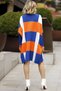 Turtleneck Long Ribbed Sleeve Color Block Plaid Midi Length Loose Cut Winter Knitwear Poncho Sweater - 2