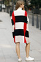 Turtleneck Long Ribbed Sleeve Color Block Plaid Midi Length Loose Cut Winter Knitwear Poncho Sweater - 2