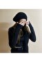 Women's Winter Black Color Patterned Beret and Scarf Set 2 Pieces - Hat - Valentine's Day Gift