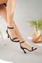 Women's Black Faux Leather Patent Leather Single Strap Thin Heeled Shoes - 4