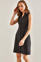 Women's Black Buttoned Polo Collar Dress 60111037 - 3