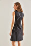 Women's Black Buttoned Polo Collar Dress 60111037 - 4
