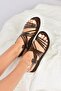 Brown Genuine Leather Women's Sandals K374680503 - 3